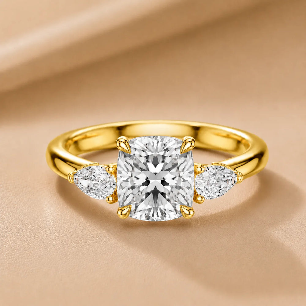 Designer Asscher Diamond Ring with Pear Side Stones