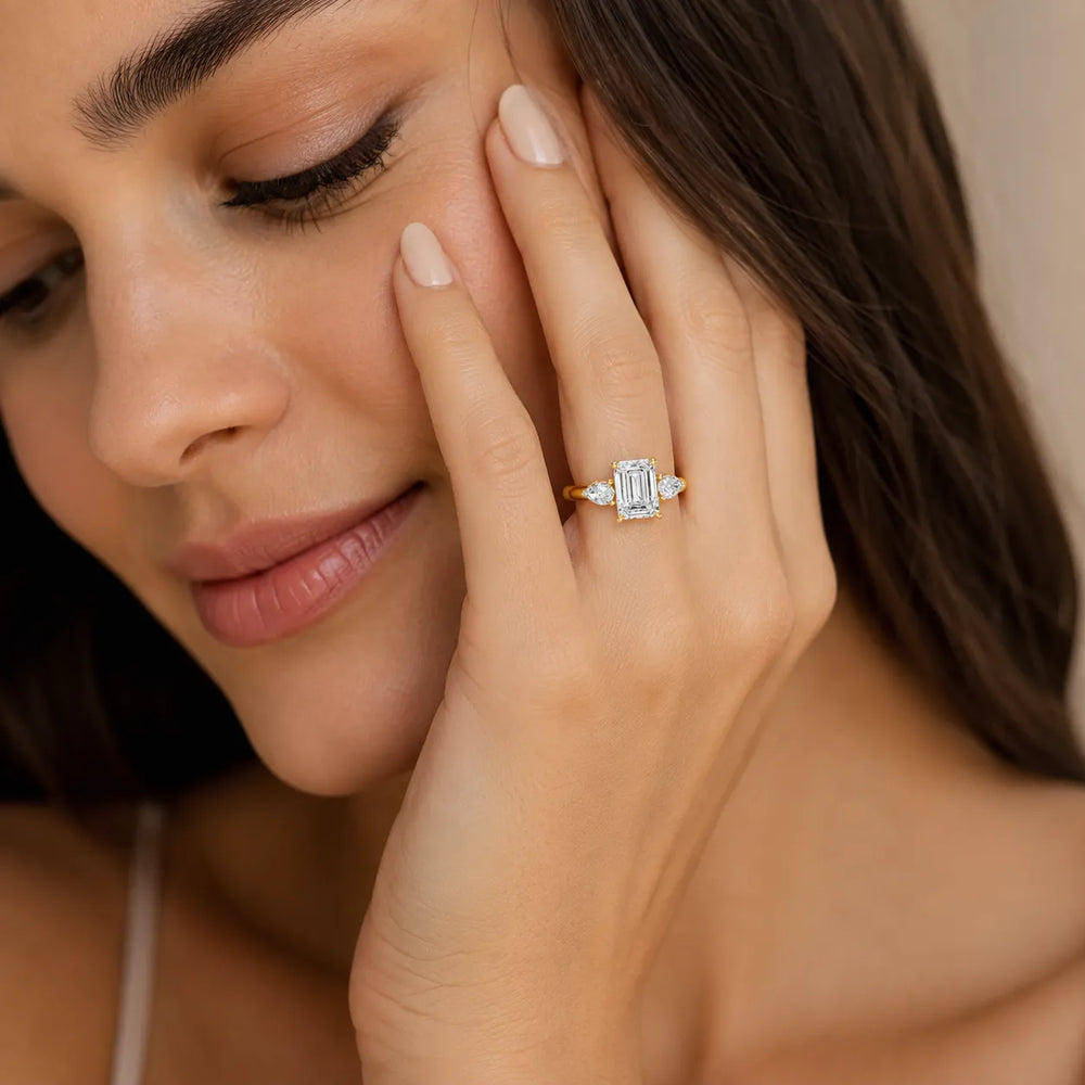 Designer Asscher Diamond Ring with Pear Side Stones