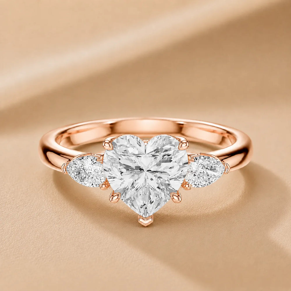 Designer Asscher Diamond Ring with Pear Side Stones