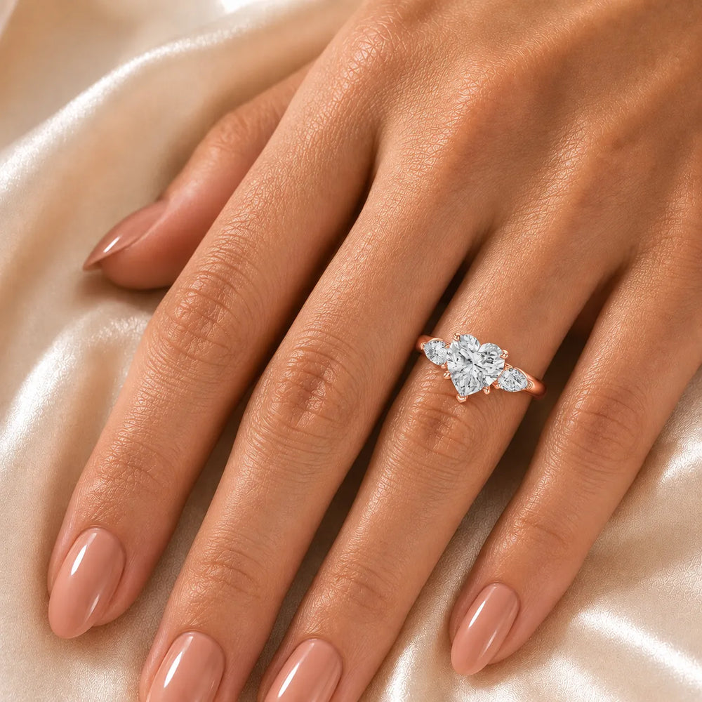 Designer Asscher Diamond Ring with Pear Side Stones