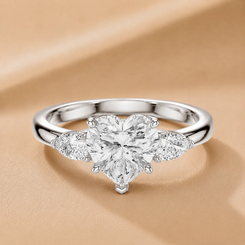 Designer Asscher Diamond Ring with Pear Side Stones