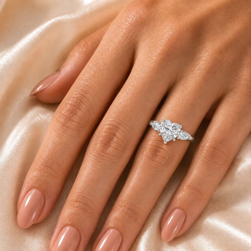 Designer Asscher Diamond Ring with Pear Side Stones