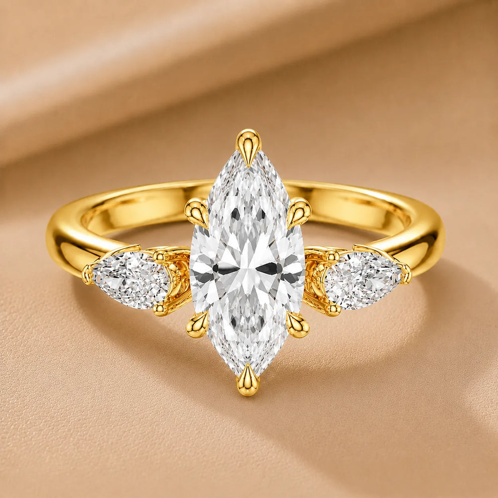 Designer Asscher Diamond Ring with Pear Side Stones