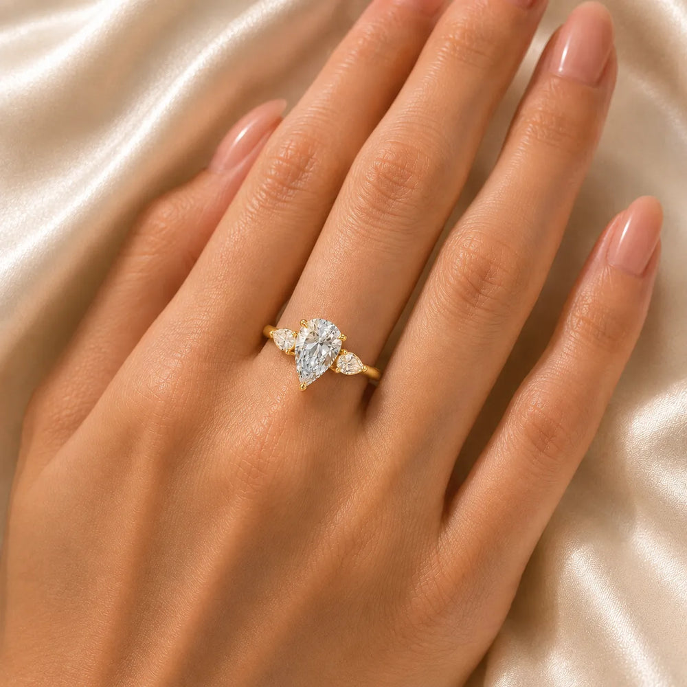 Designer Asscher Diamond Ring with Pear Side Stones