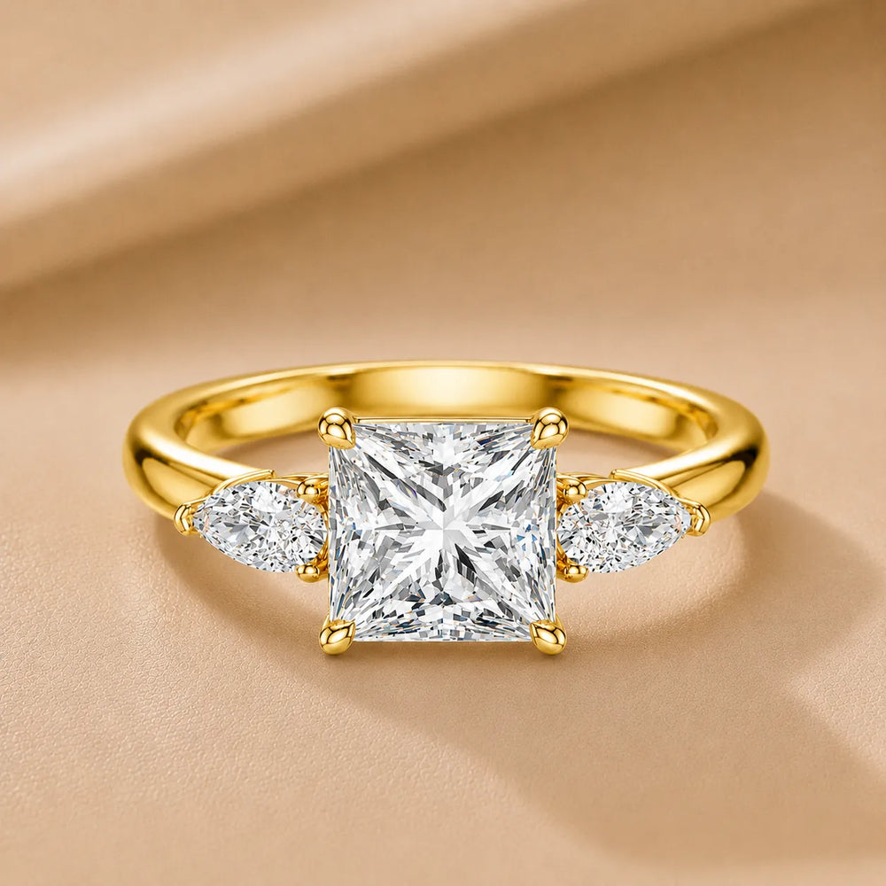 Designer Asscher Diamond Ring with Pear Side Stones