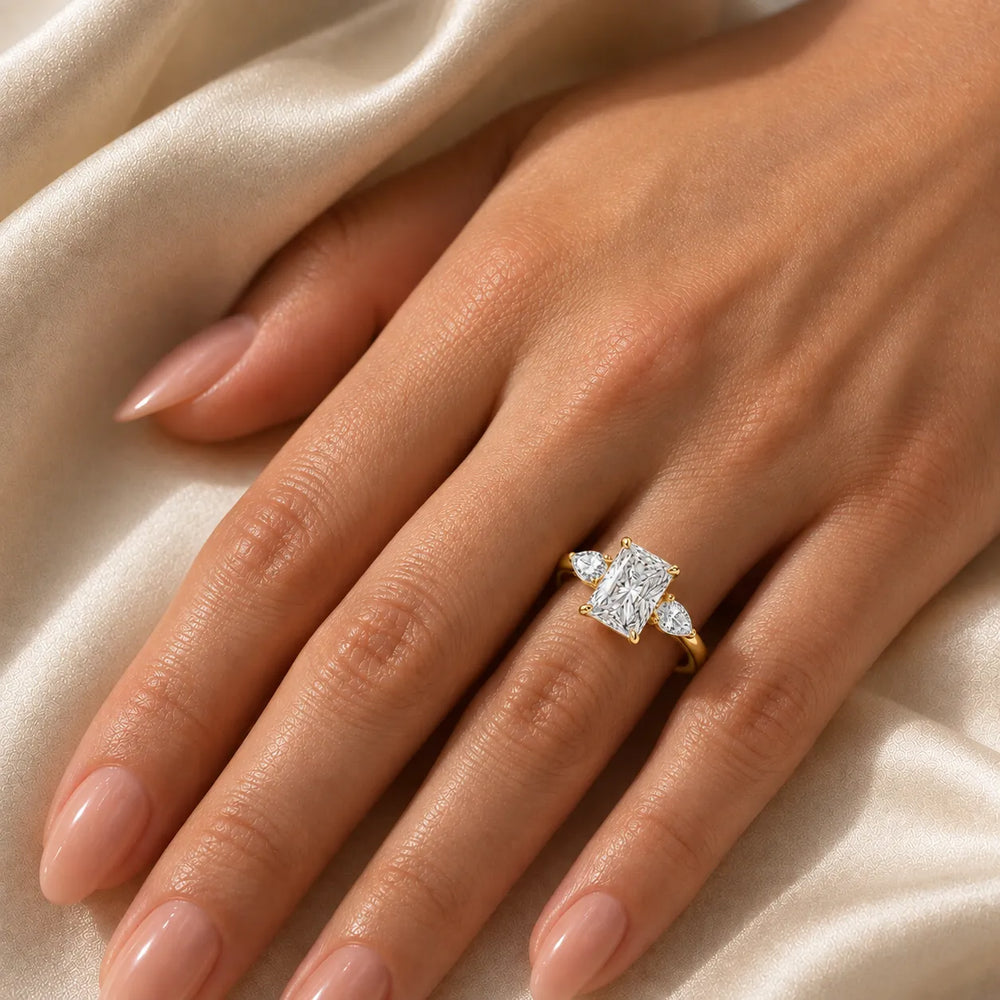 Designer Asscher Diamond Ring with Pear Side Stones