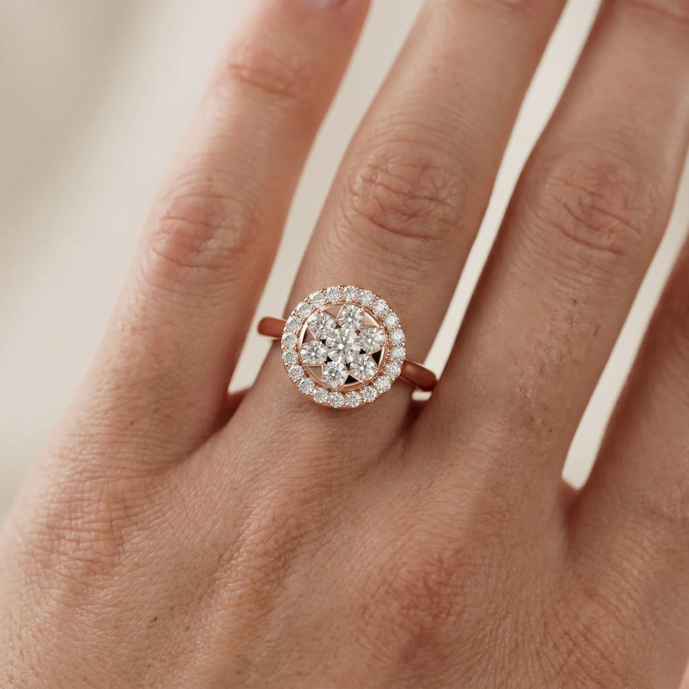 Starburst Halo Type  Round Diamond Engagement Ring