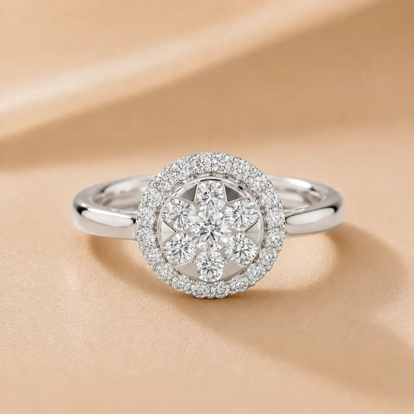 Starburst Halo Type  Round Diamond Engagement Ring