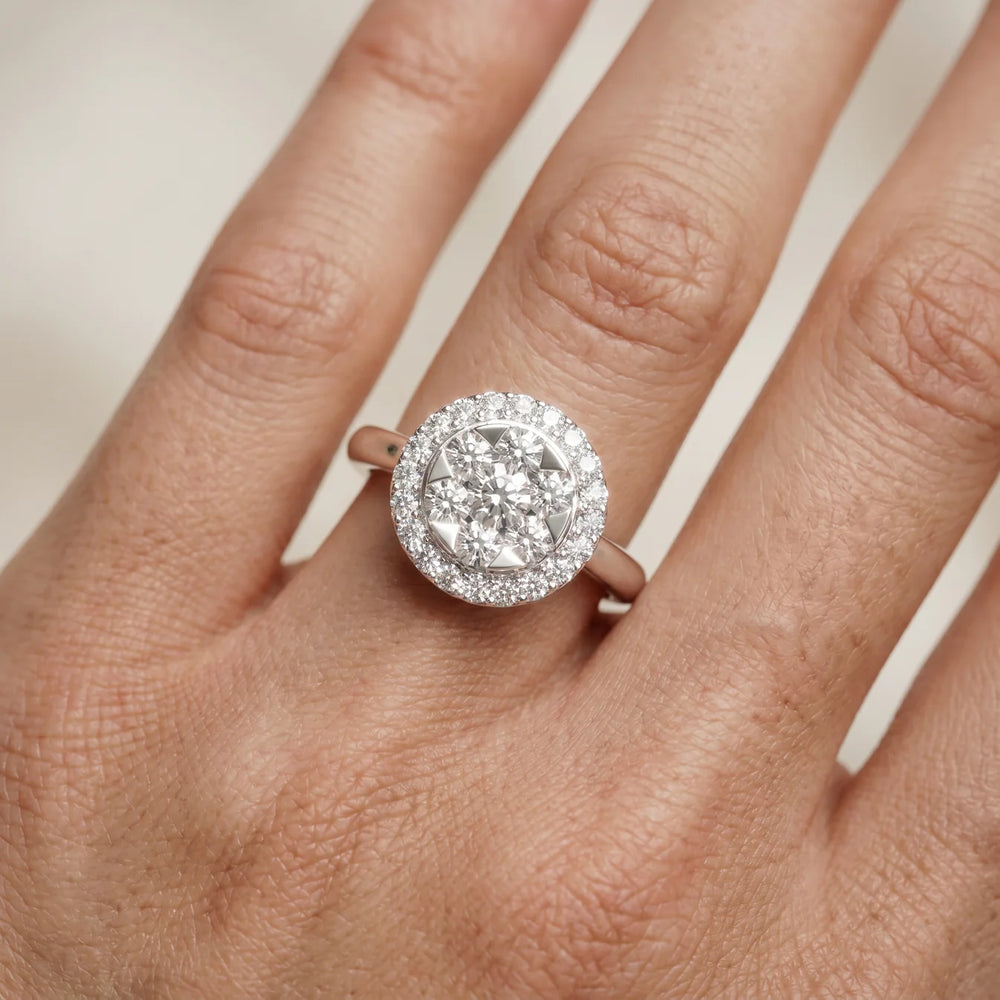 Starburst Halo Type  Round Diamond Engagement Ring