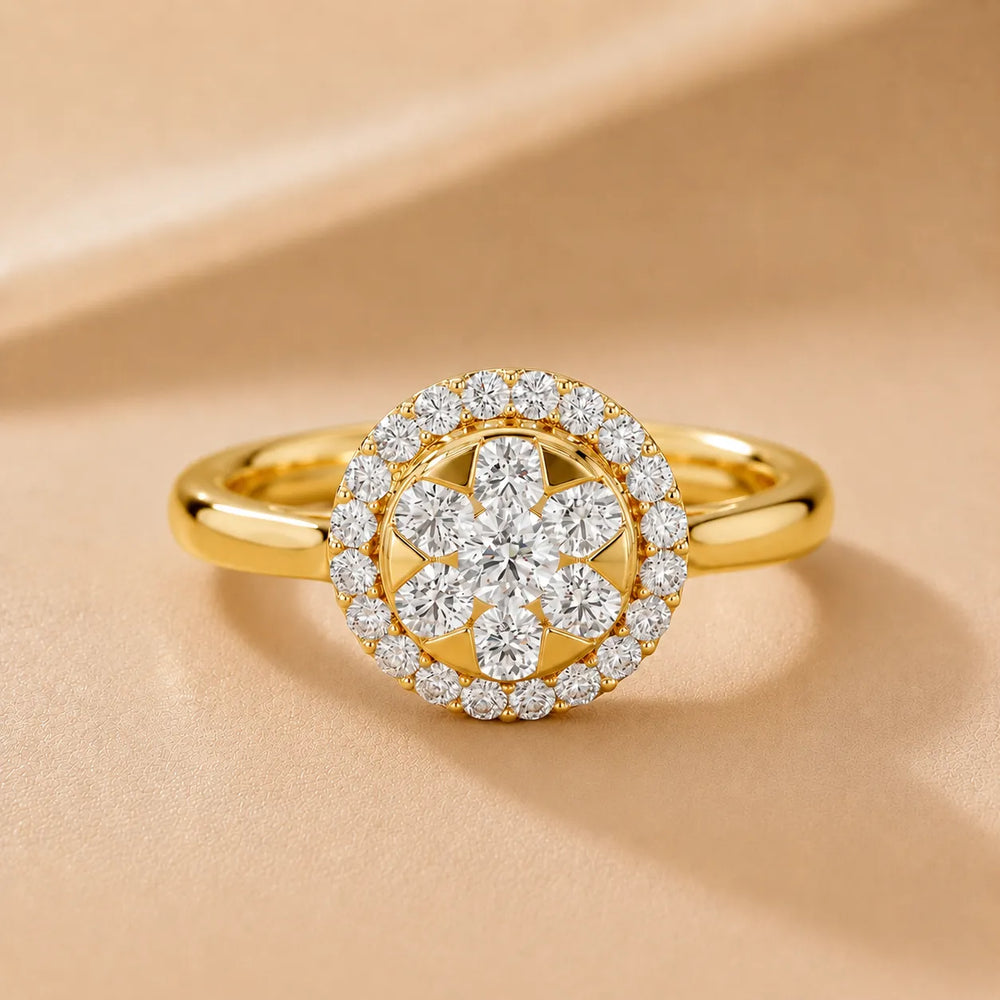 Starburst Halo Type  Round Diamond Engagement Ring