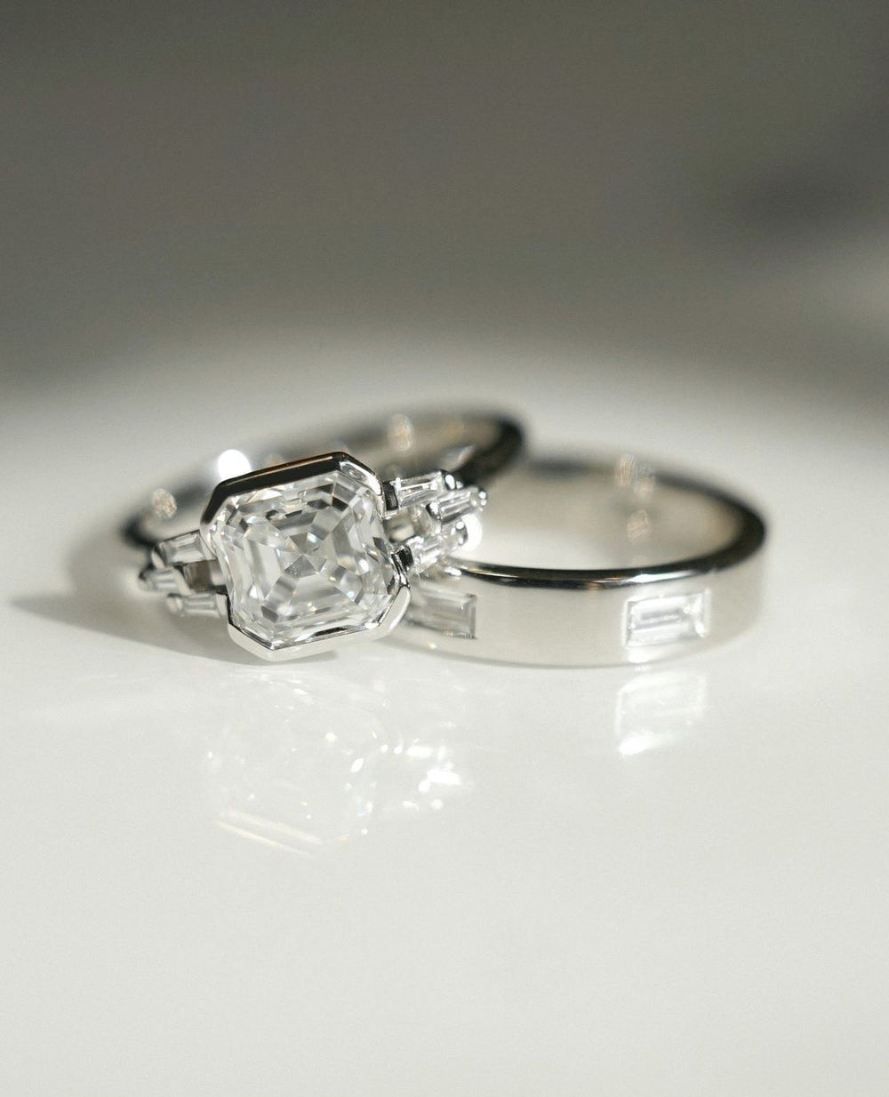 Bezel Set Asscher Cut Labgrown Engagement Ring