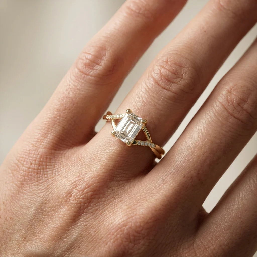 Veronica Twist Side Stone Oval Diamond Engagement Ring