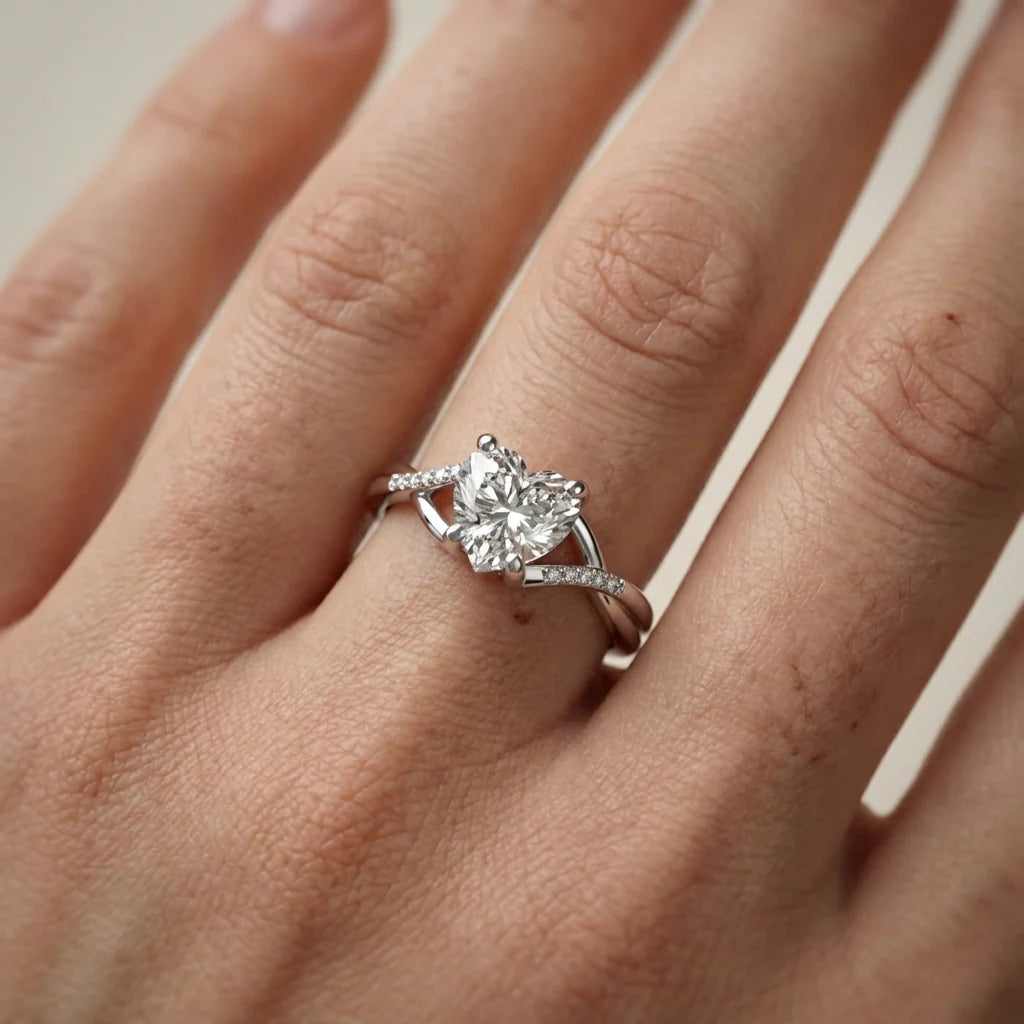 Veronica Twist Side Stone Oval Diamond Engagement Ring