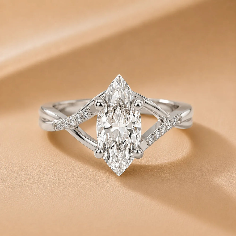 Veronica Twist Side Stone Oval Diamond Engagement Ring