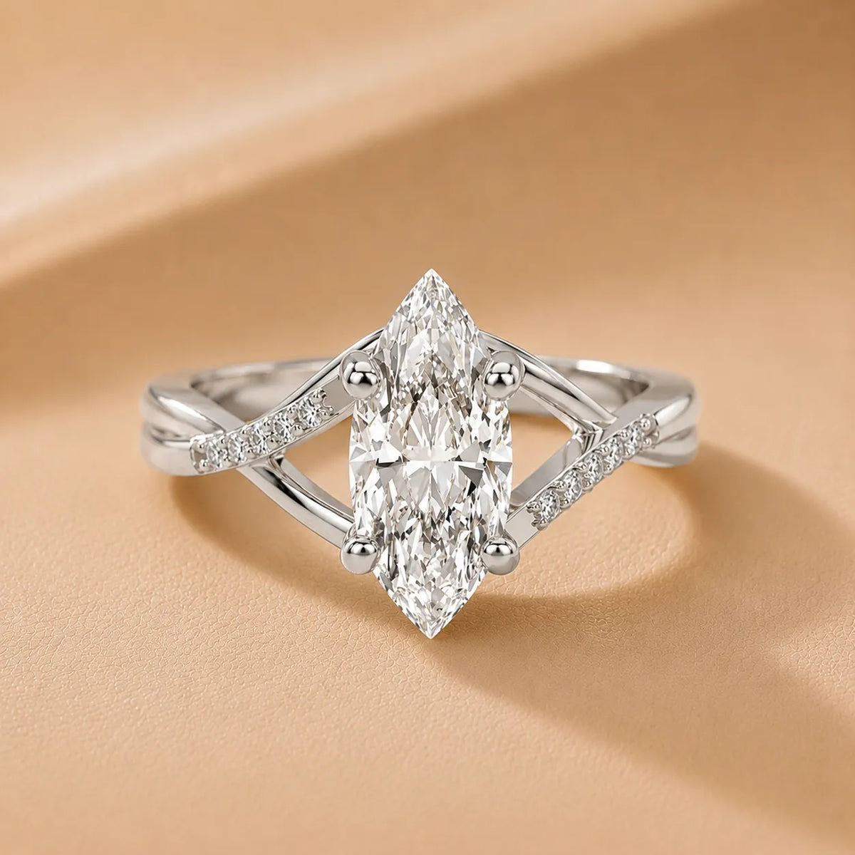 Veronica Twist Side Stone Oval Diamond Engagement Ring