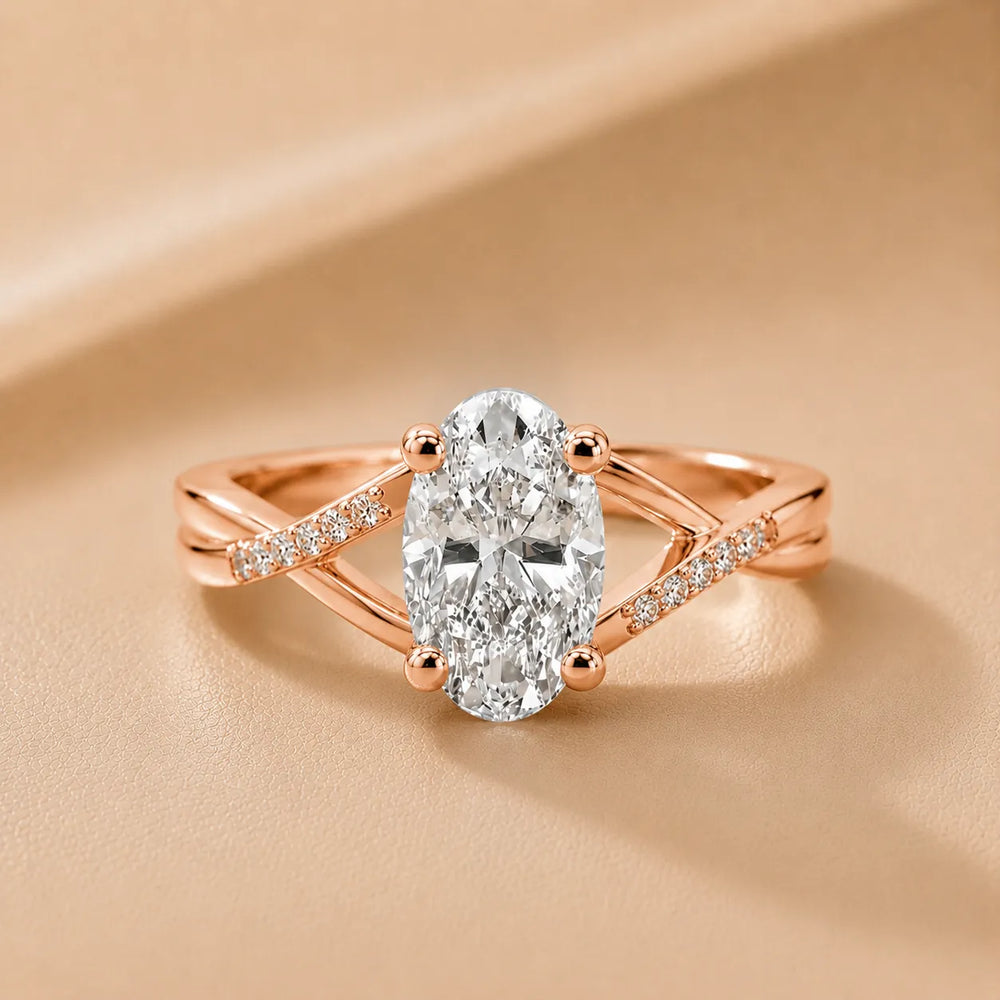 Veronica Twist Side Stone Oval Diamond Engagement Ring