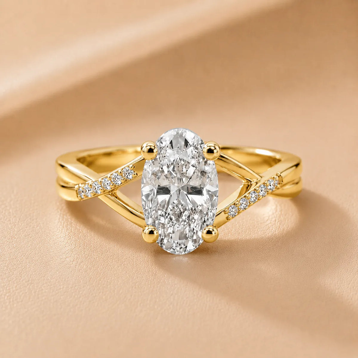 Veronica Twist Side Stone Oval Diamond Engagement Ring