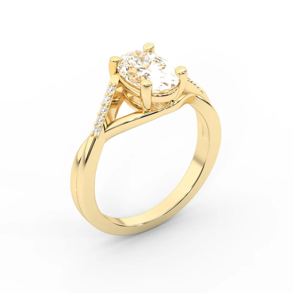 Veronica Twist Side Stone Oval Diamond Engagement Ring