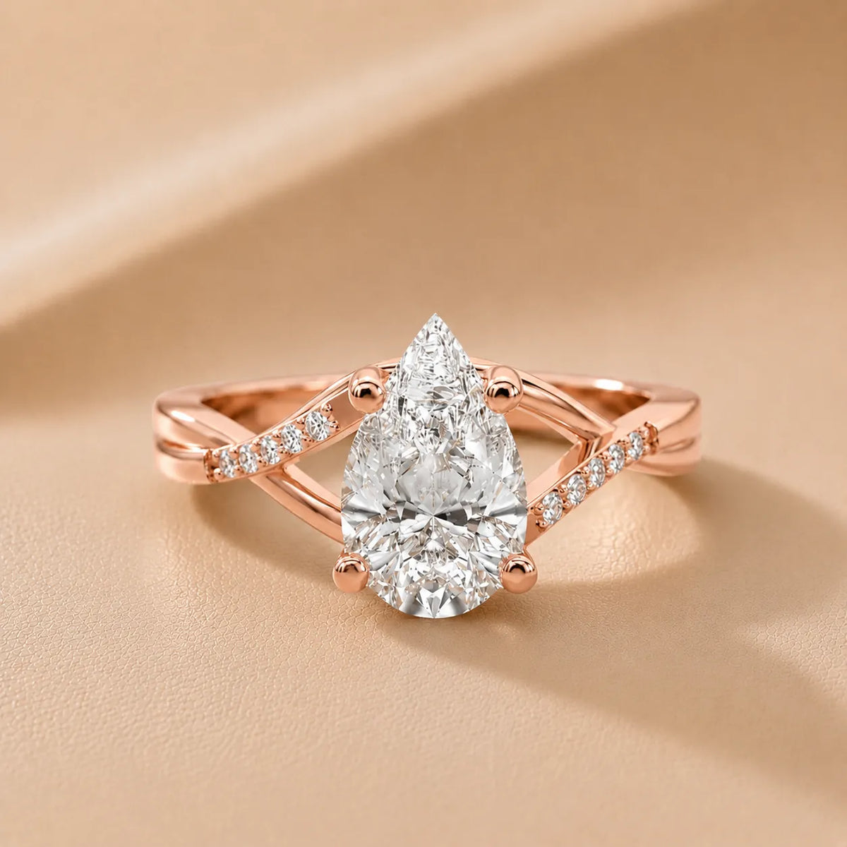 Veronica Twist Side Stone Oval Diamond Engagement Ring