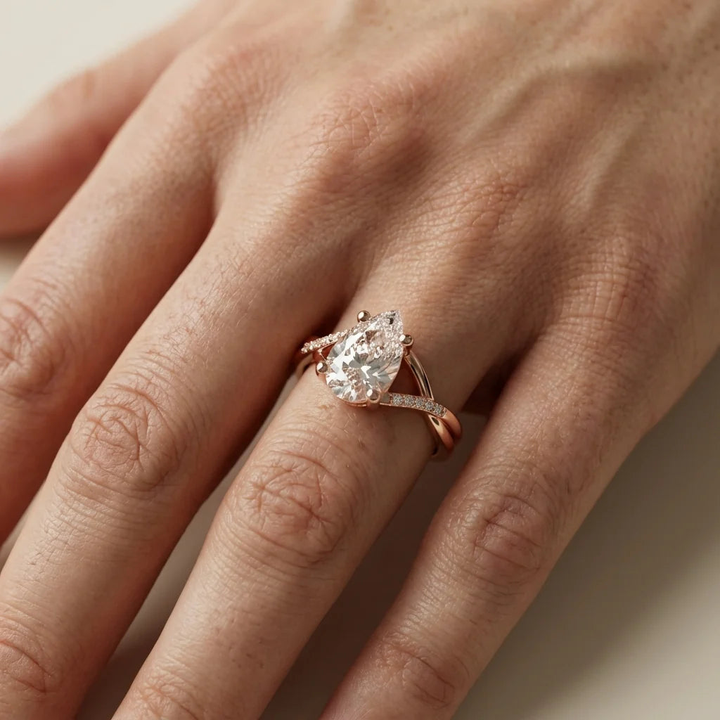 Veronica Twist Side Stone Oval Diamond Engagement Ring