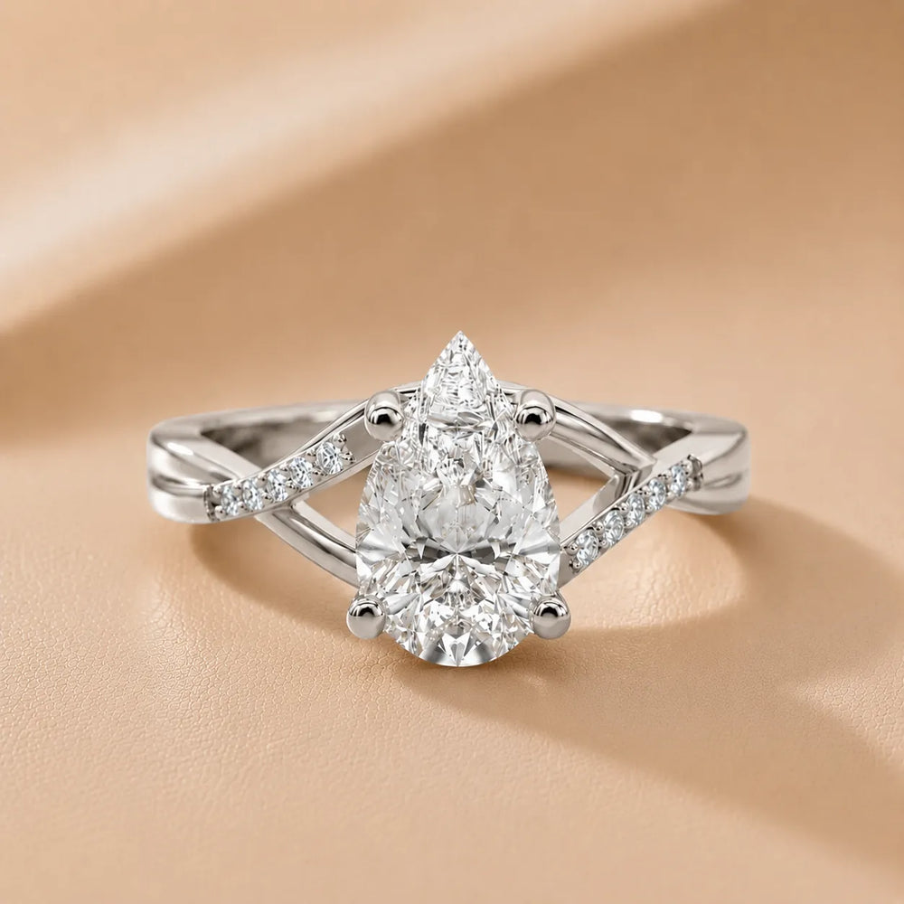 Veronica Twist Side Stone Oval Diamond Engagement Ring