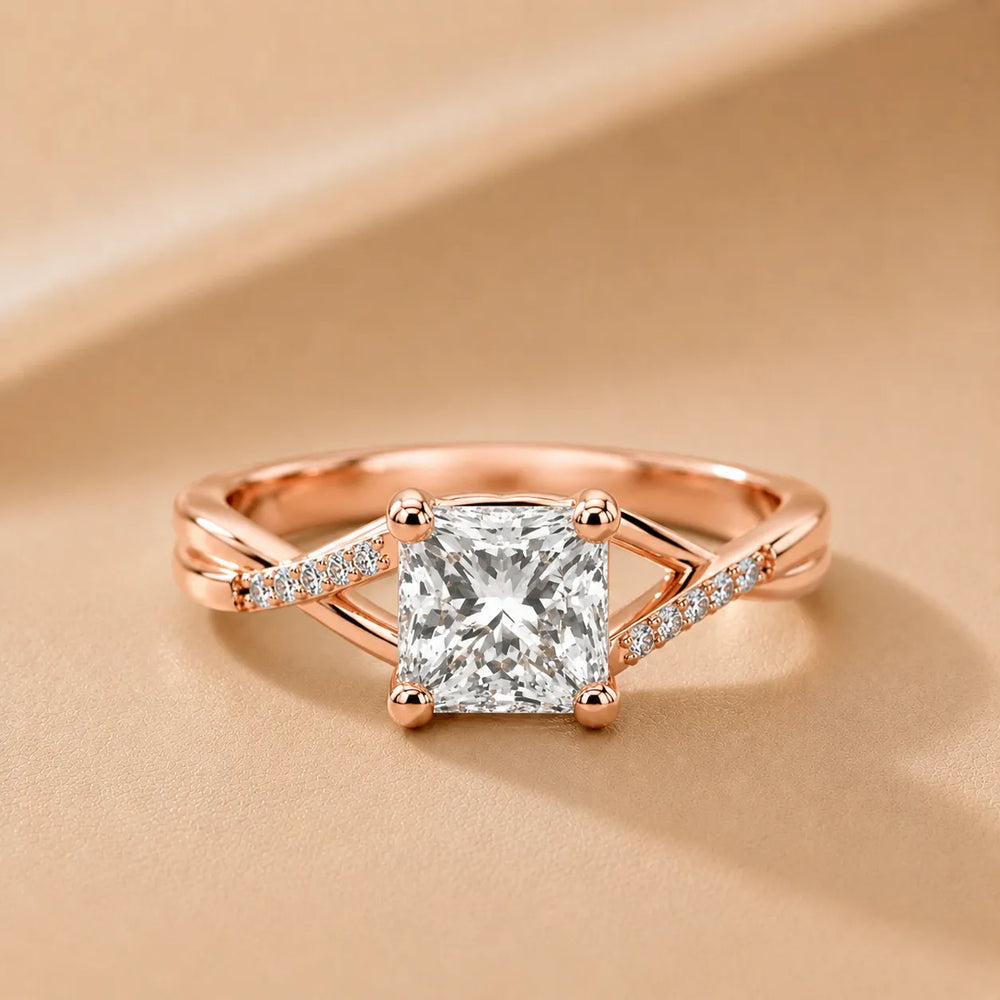 Veronica Twist Side Stone Oval Diamond Engagement Ring