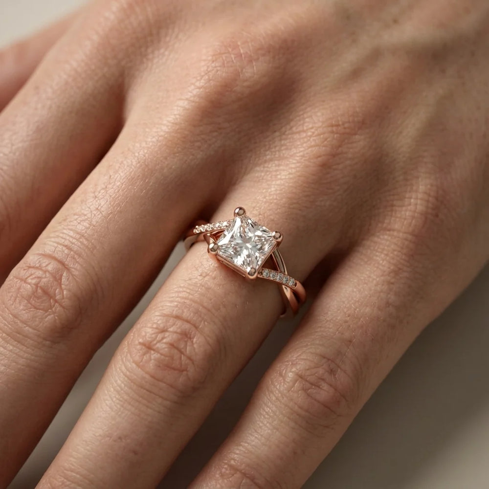 Veronica Twist Side Stone Oval Diamond Engagement Ring