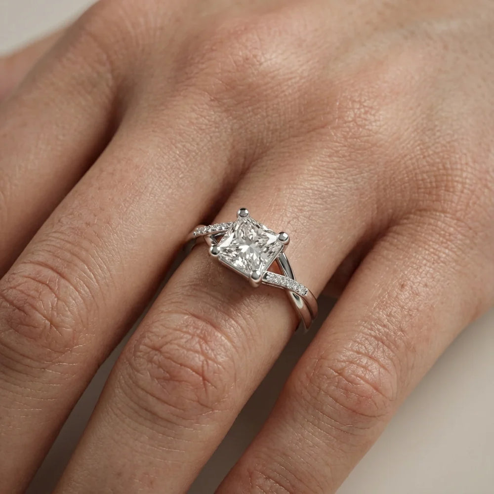 Veronica Twist Side Stone Oval Diamond Engagement Ring