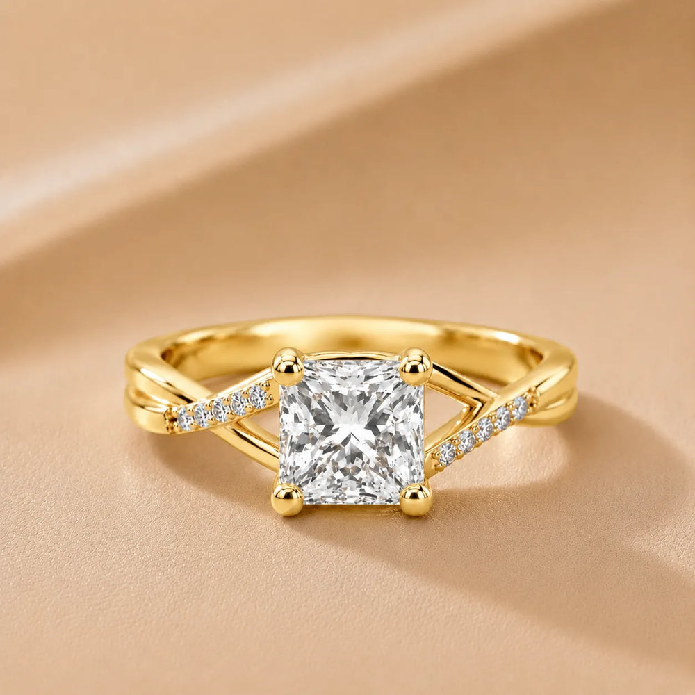 Veronica Twist Side Stone Oval Diamond Engagement Ring