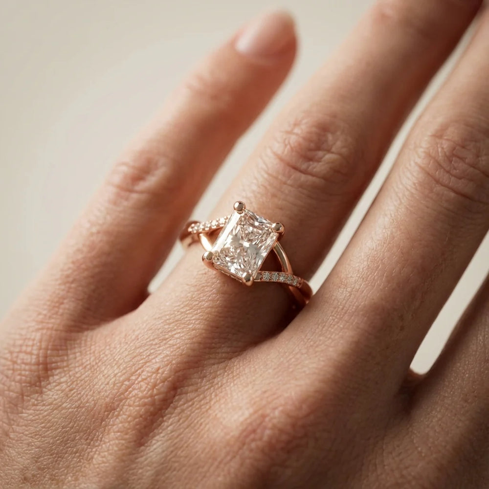 Veronica Twist Side Stone Oval Diamond Engagement Ring