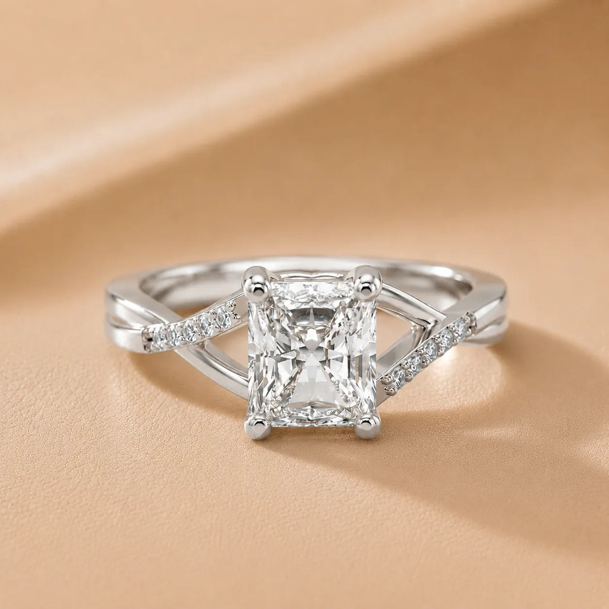 Veronica Twist Side Stone Oval Diamond Engagement Ring