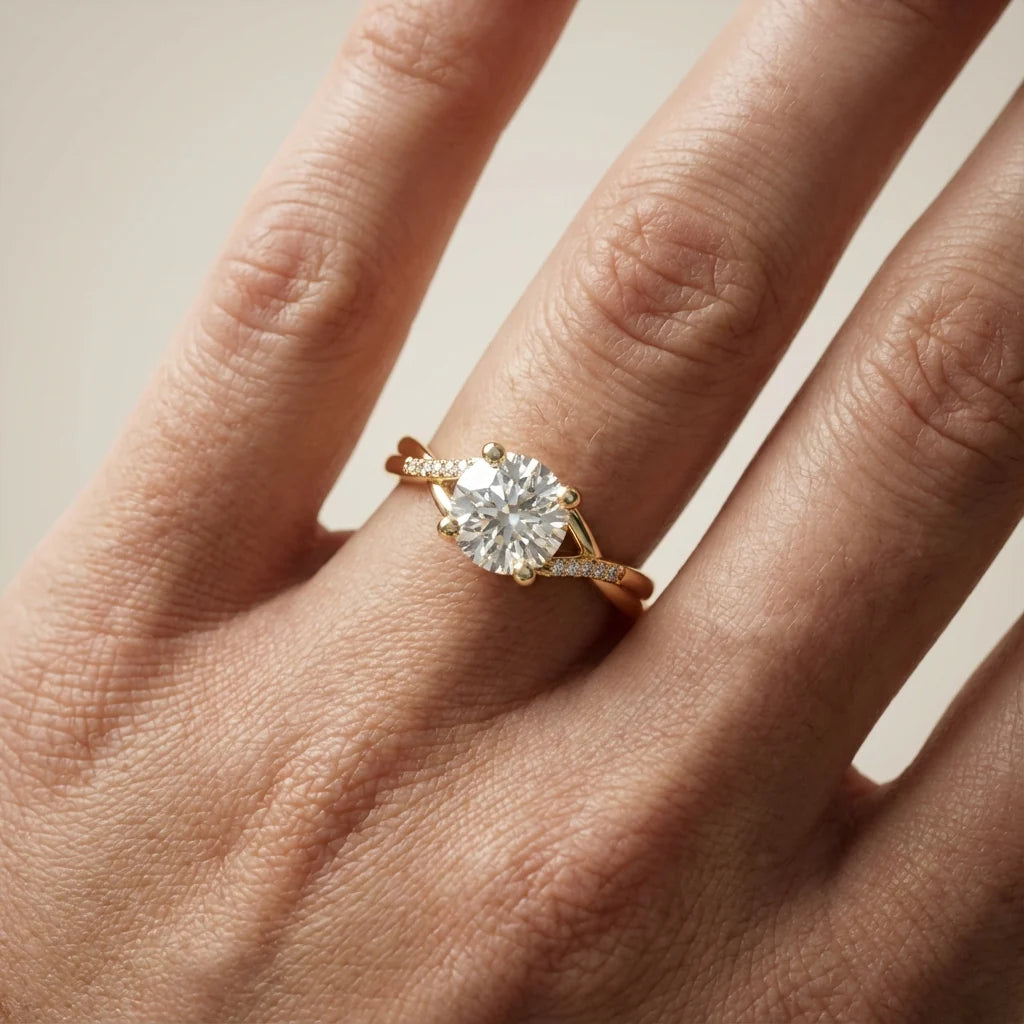 Veronica Twist Side Stone Oval Diamond Engagement Ring