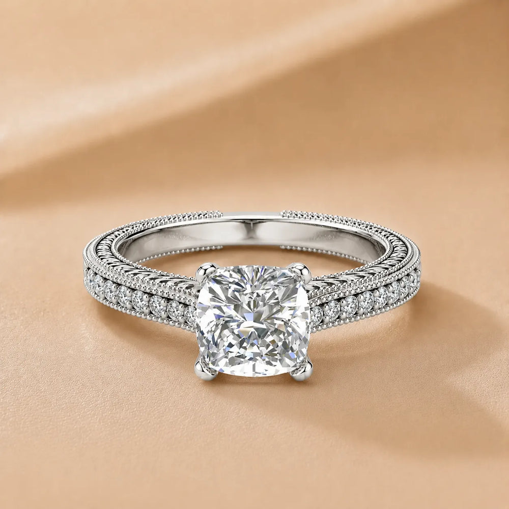 Vintage-Inspired Solitaire Ring with Accent Stones