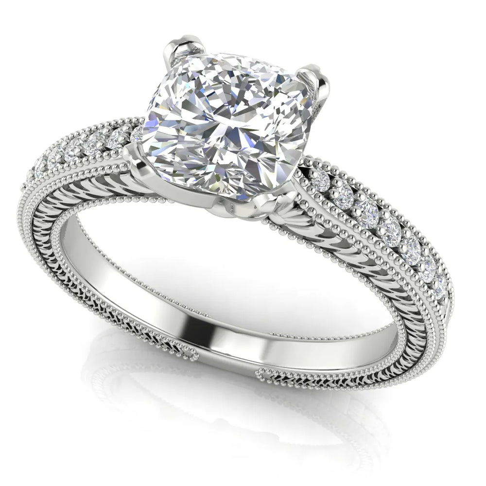 Vintage-Inspired Solitaire Ring with Accent Stones