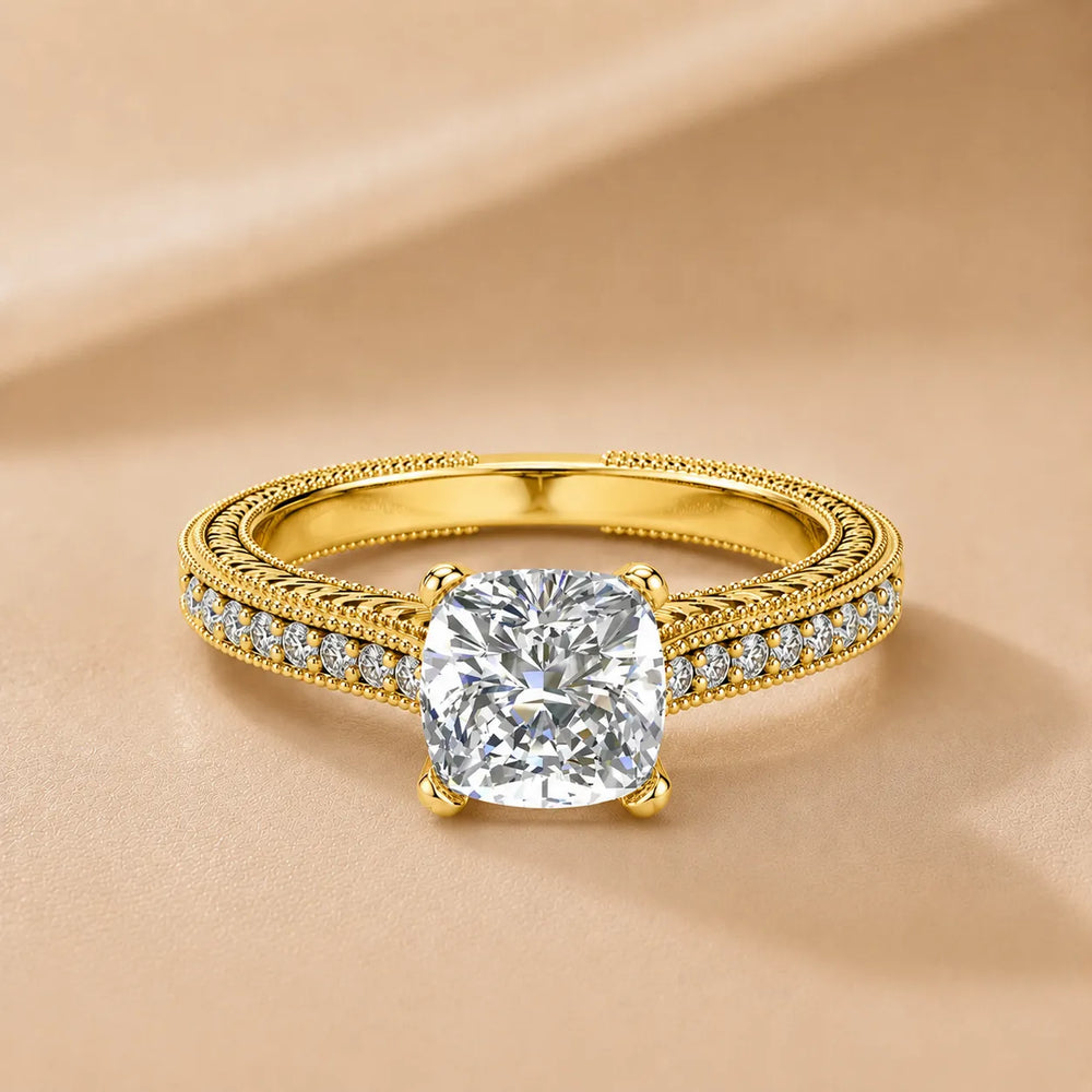 Vintage-Inspired Solitaire Ring with Accent Stones