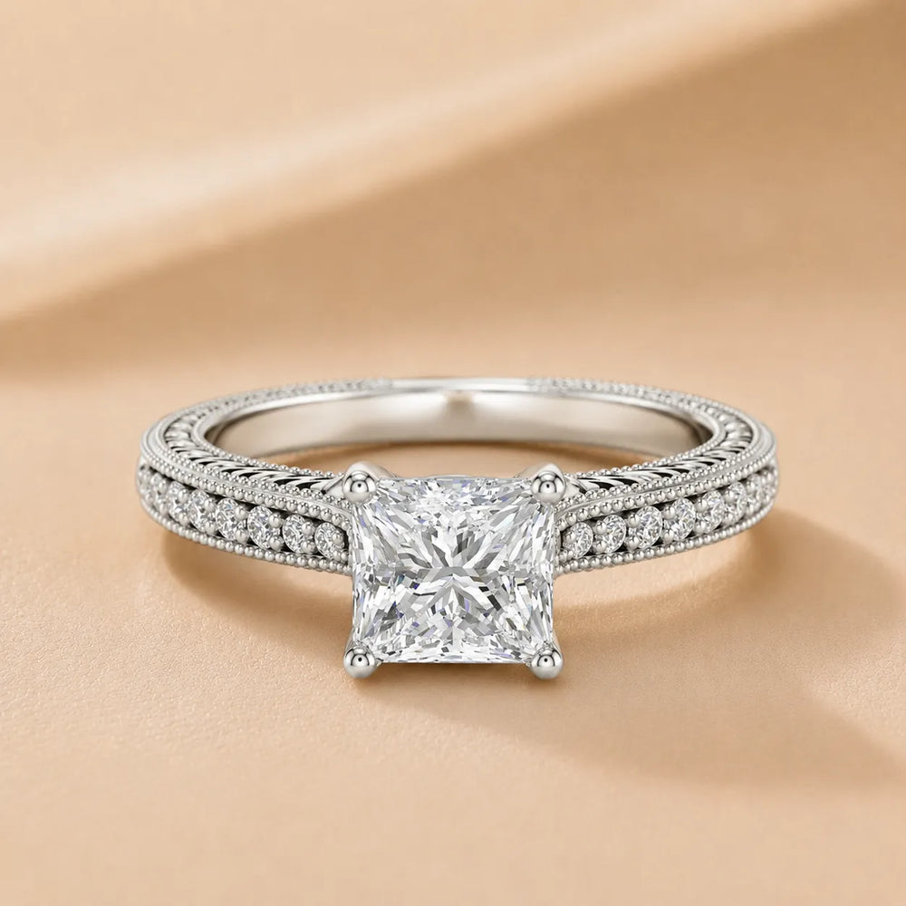 Vintage-Inspired Solitaire Ring with Accent Stones