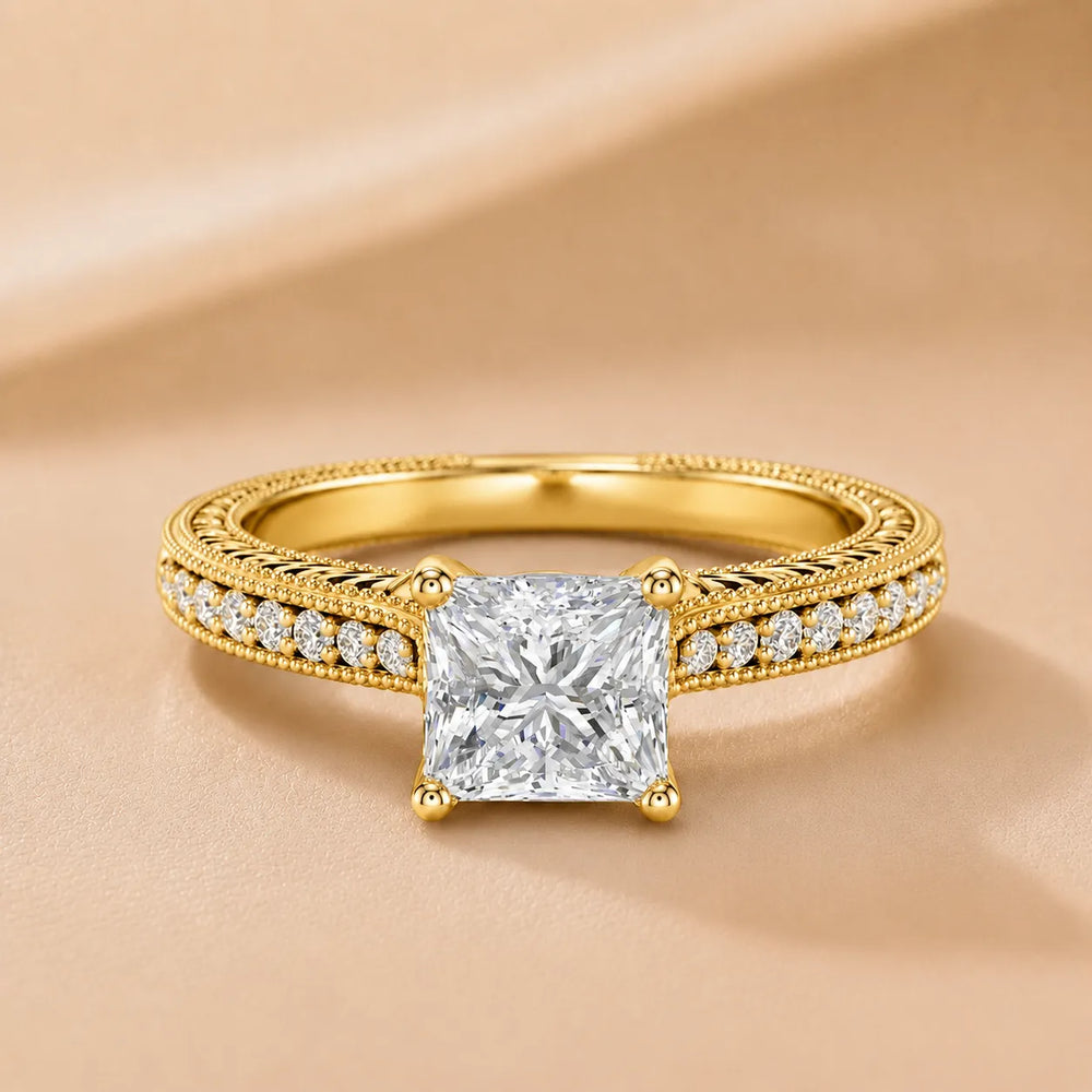 Vintage-Inspired Solitaire Ring with Accent Stones
