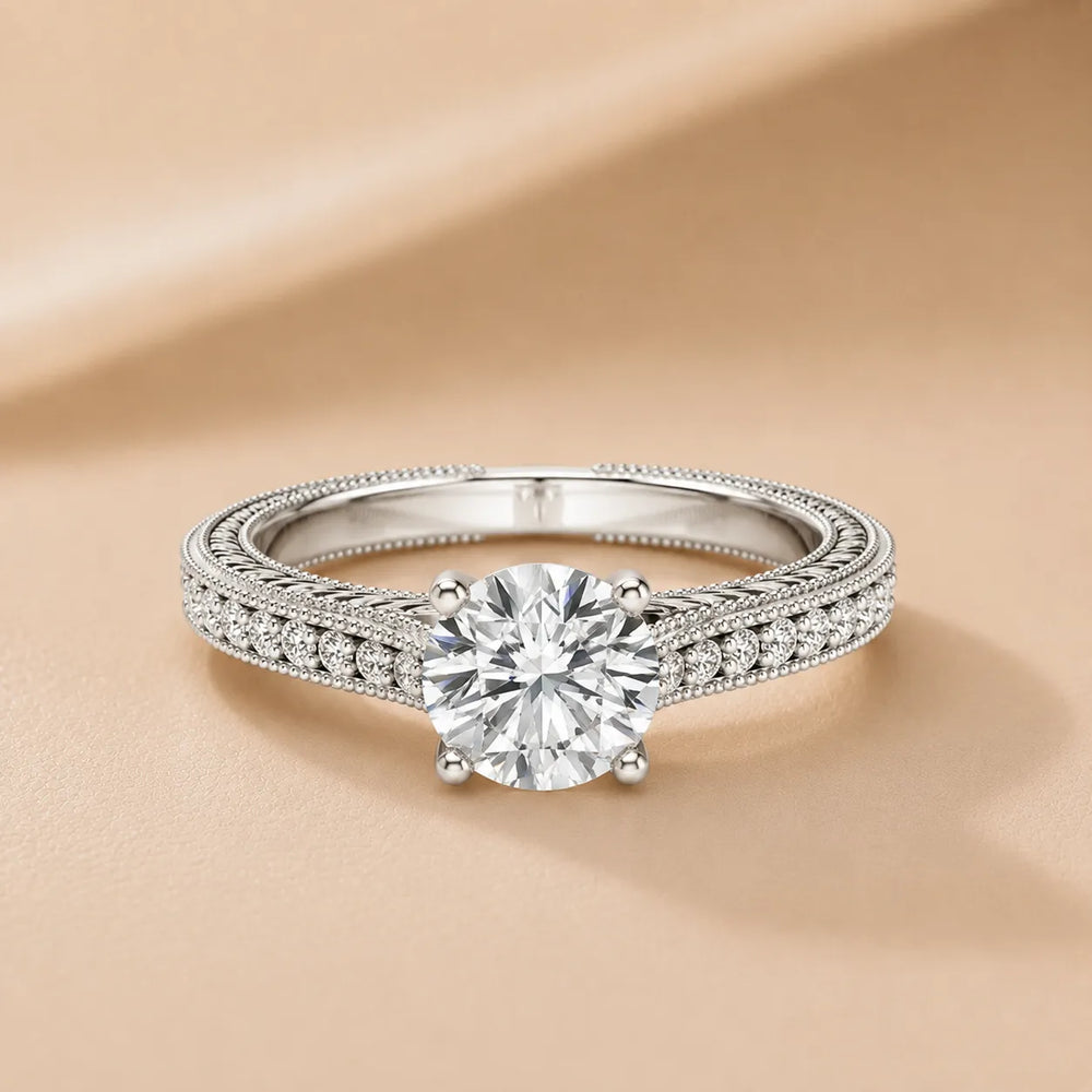 Vintage-Inspired Solitaire Ring with Accent Stones