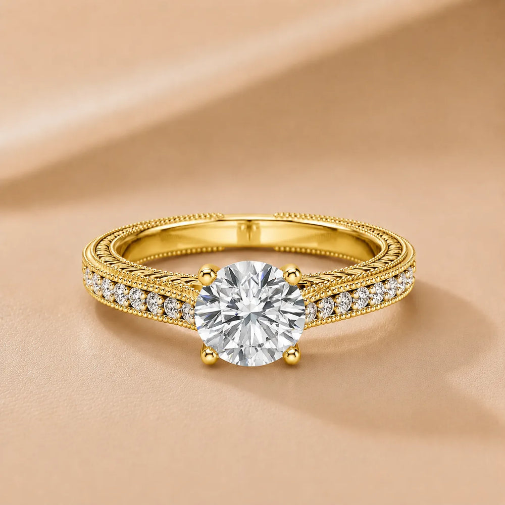 Vintage-Inspired Solitaire Ring with Accent Stones