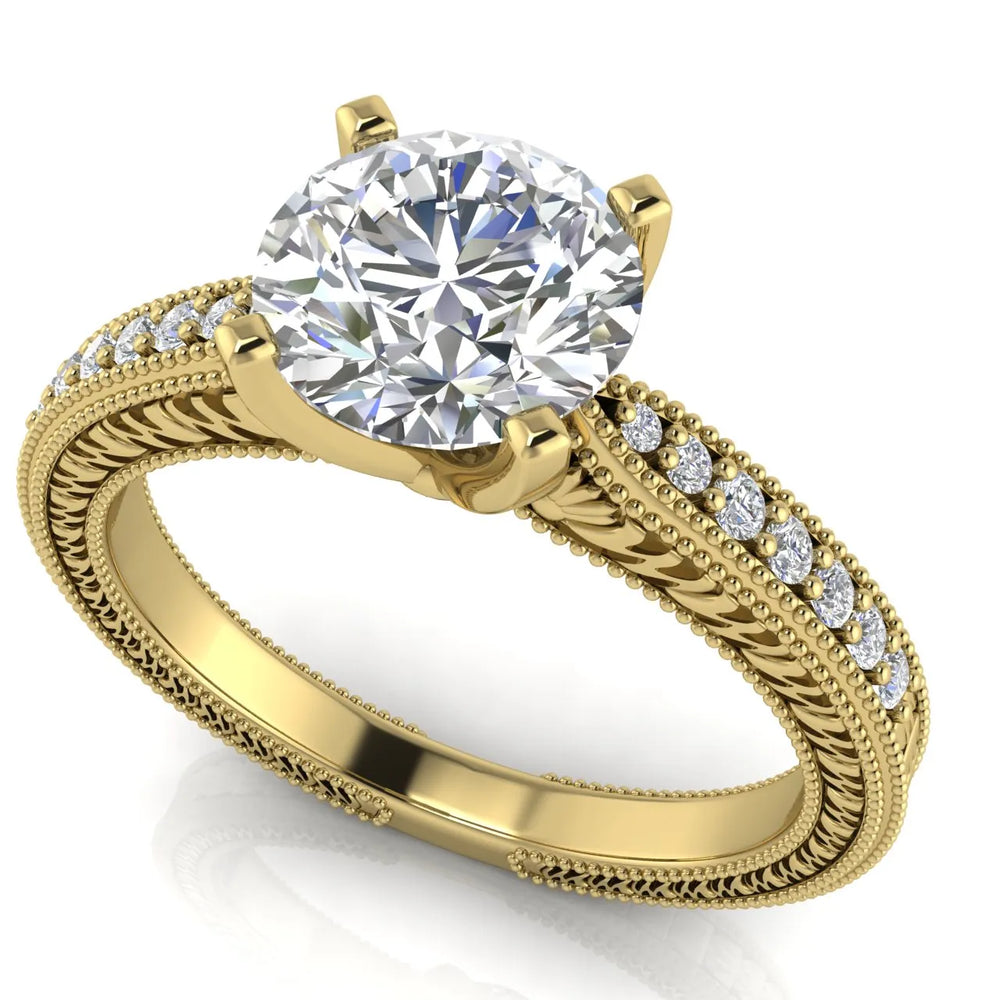 Vintage-Inspired Solitaire Ring with Accent Stones