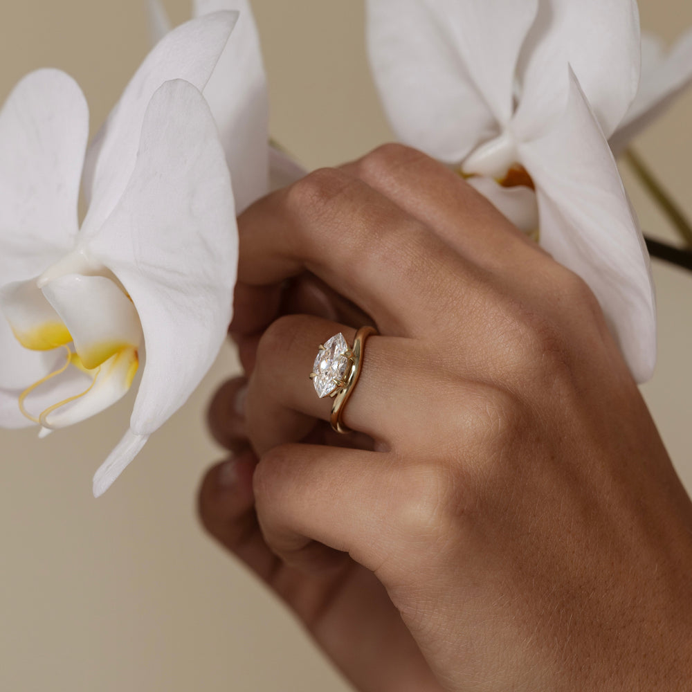 Curved Solitaire Marquise Cut Labgrown Engagement Ring