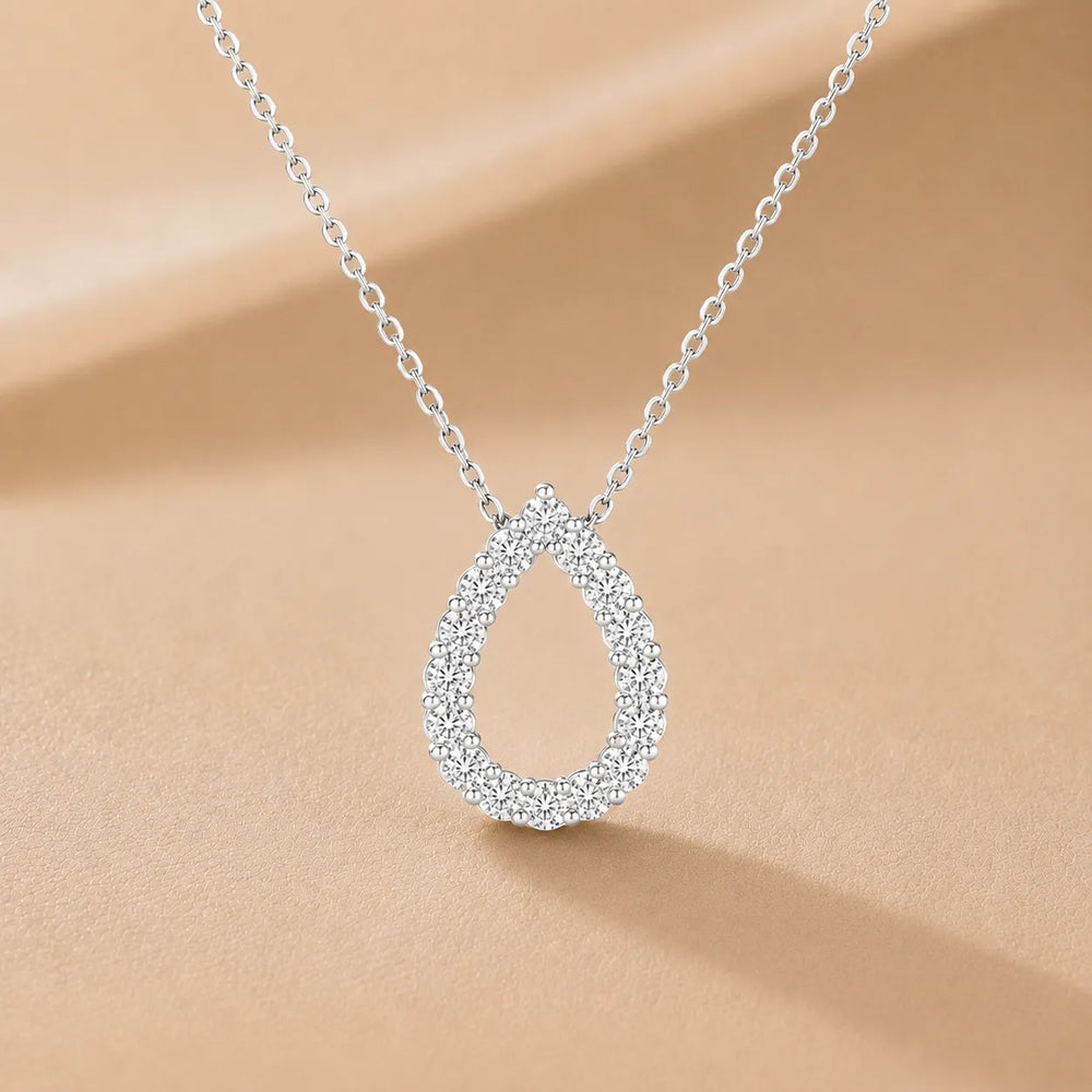 Teardrop Diamond Halo Pendant Necklace