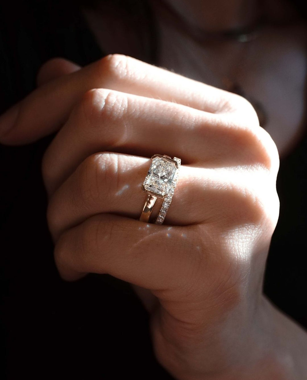 Bezel Set Radiant Cut Labgrown Engagement Ring