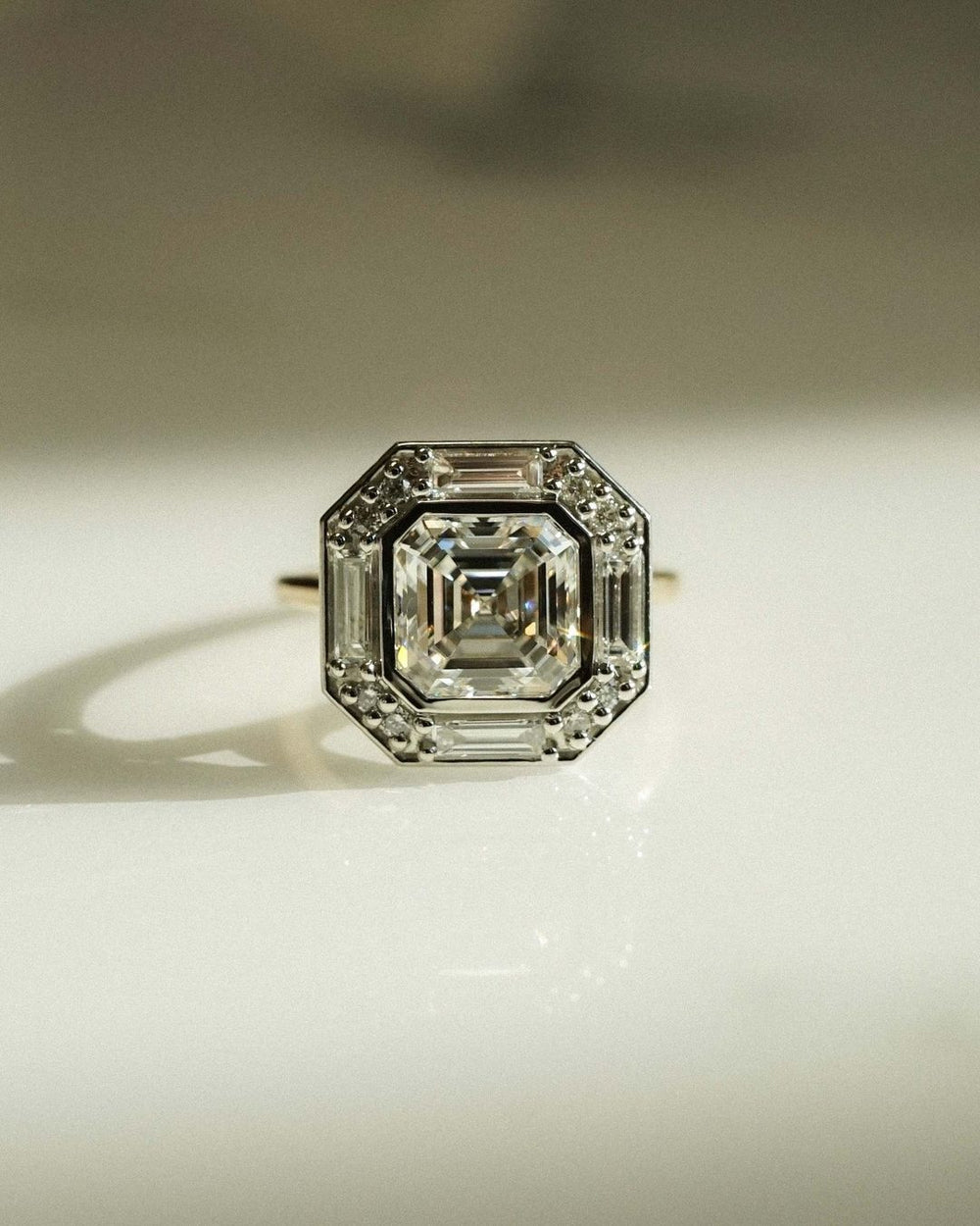 Bezel Set Asscher Cut Labgrown Engagement Ring