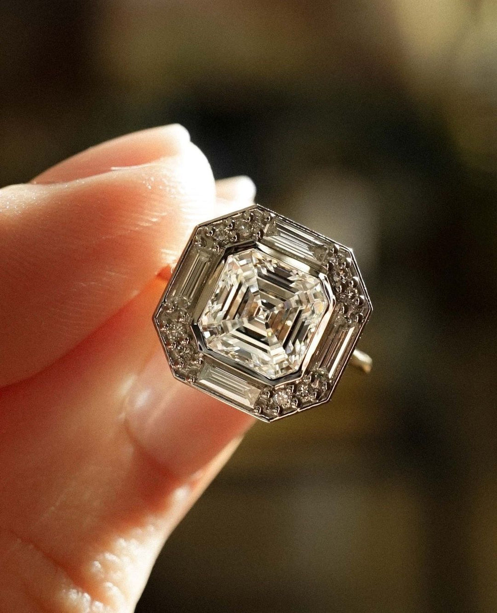 Bezel Set Asscher Cut Labgrown Engagement Ring