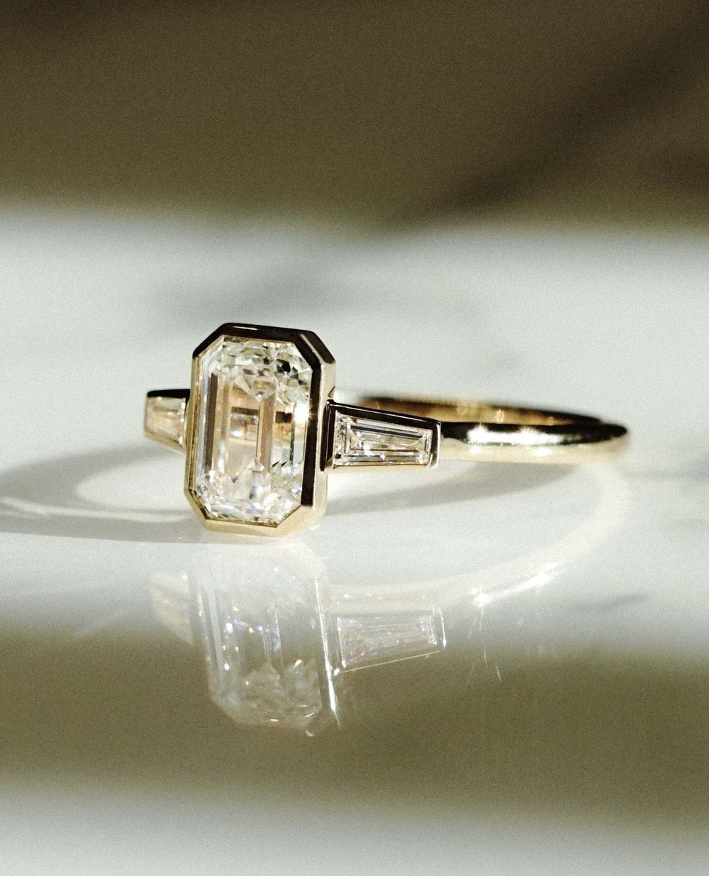 Bezel Set Emerald Cut Labgrown Engagement Ring