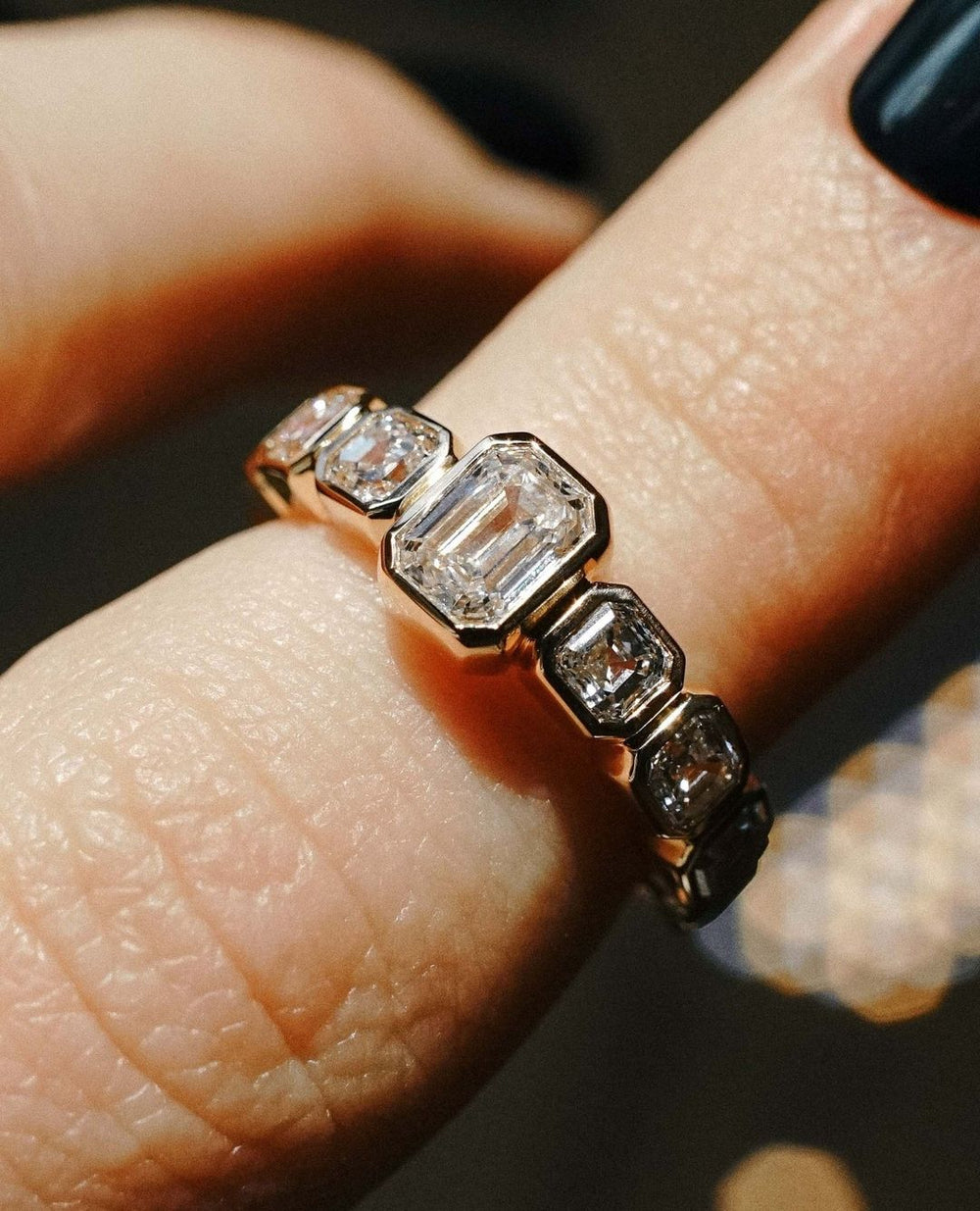 Bezel Set Emerald & Asscher Cut Labgrown Engagement Ring
