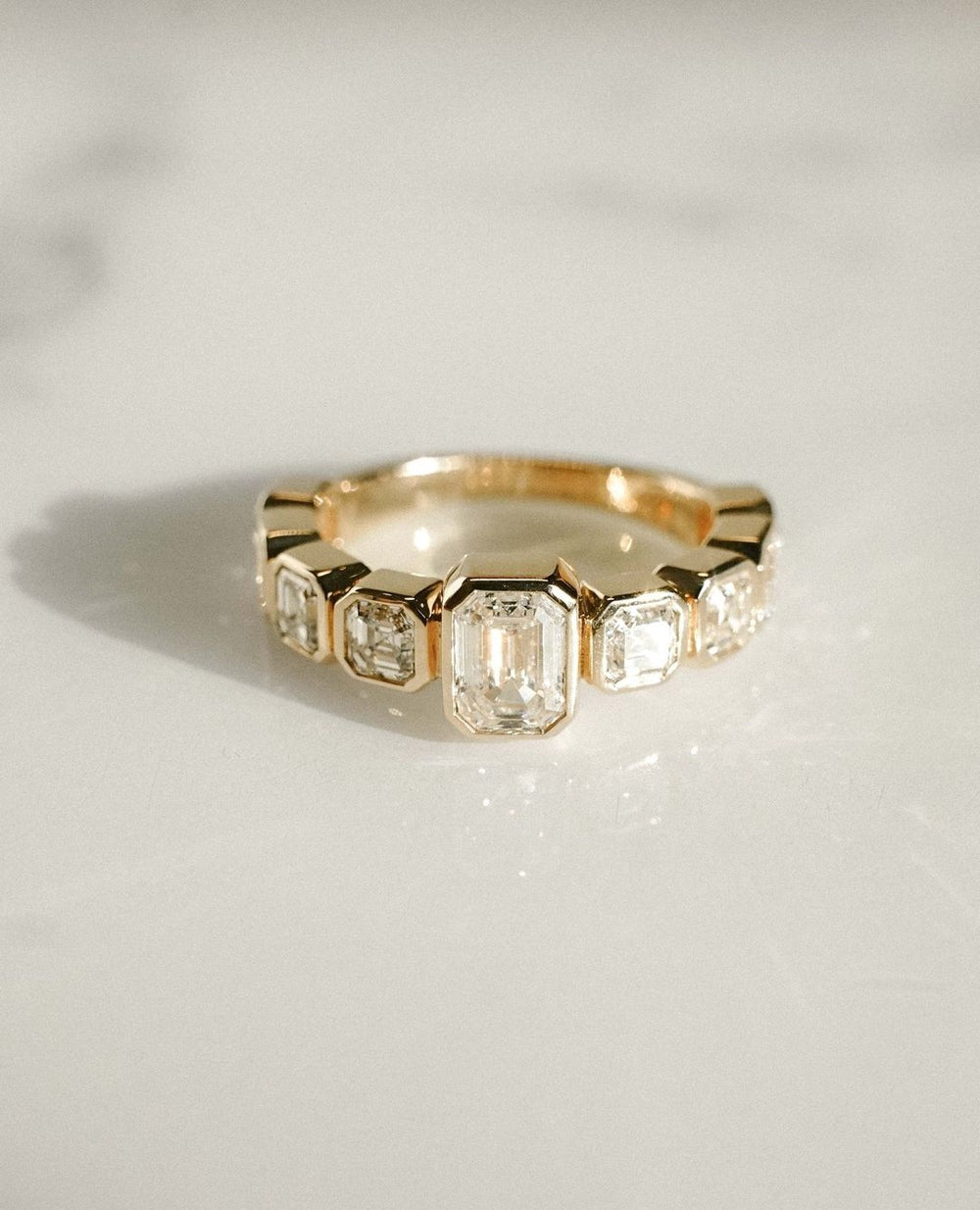 Bezel Set Emerald & Asscher Cut Labgrown Engagement Ring