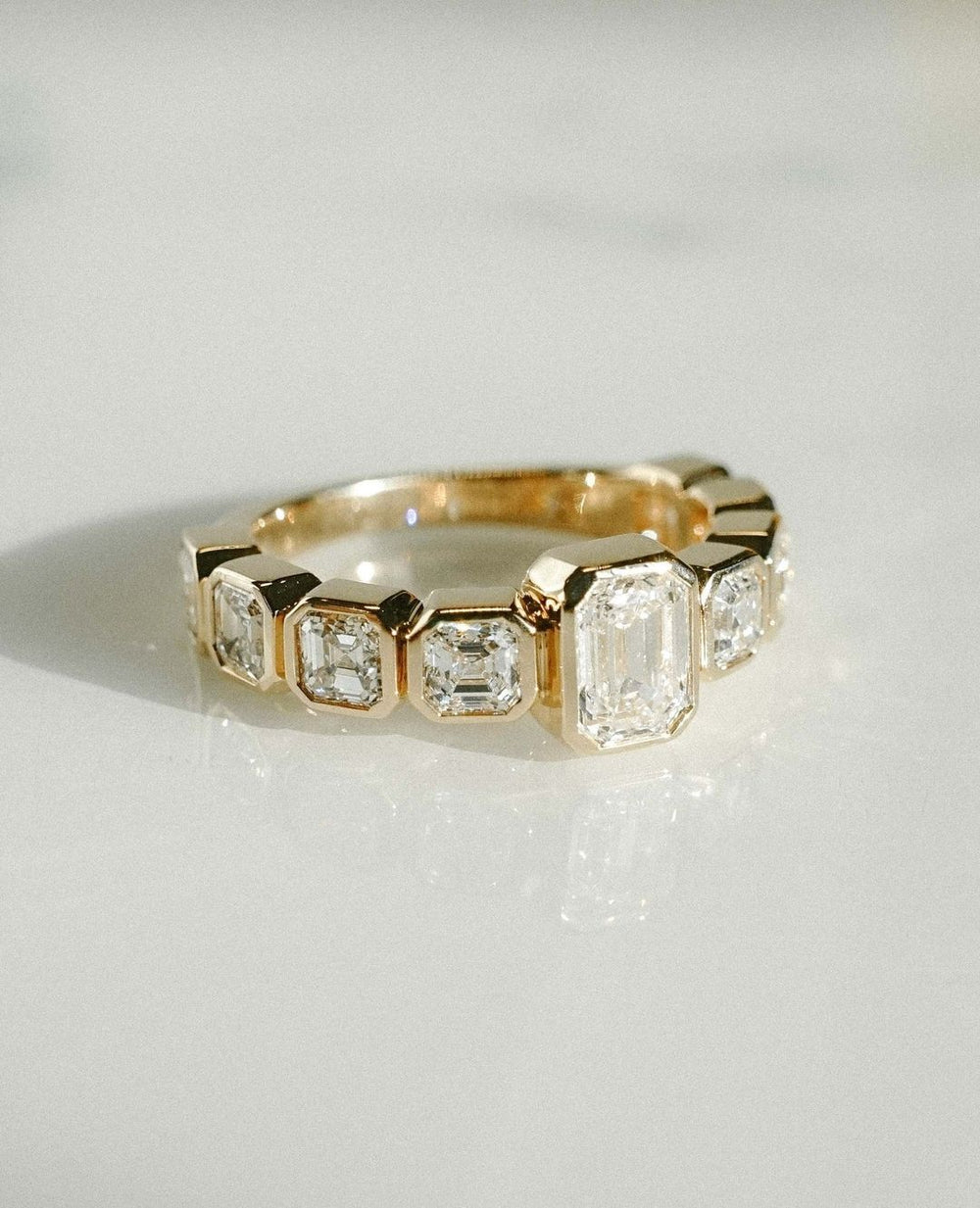 Bezel Set Emerald & Asscher Cut Labgrown Engagement Ring