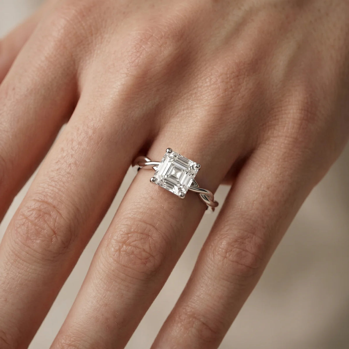 Iris Twist Asscher Diamond Engagement Ring